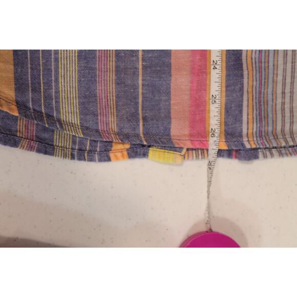 Marine Layer Top Womens L Linen Blend Short Sleeve Striped Button Up Cap Sleeve - Picture 9 of 9